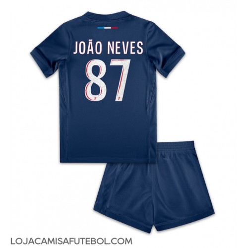 Camisa de Futebol Paris Saint-Germain Joao Neves #87 Equipamento Principal Infantil 2024-25 Manga Curta (+ Calças curtas)